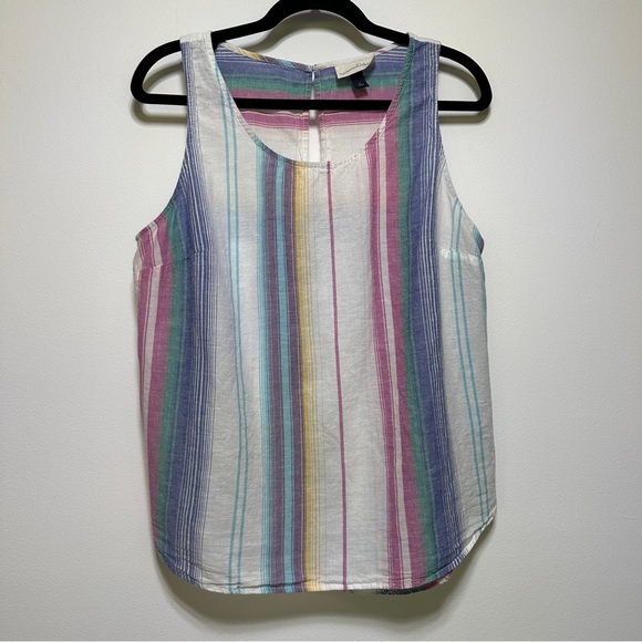 Universal Thread Linen Blend Striped Tank Top | Sleeveless Summer Scoop Neck - Picture 1 of 9